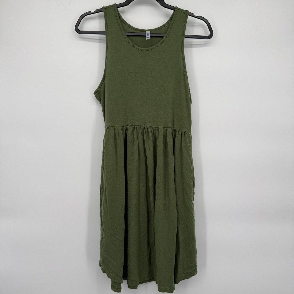 Babydoll Dress Women Size M Olive Green Sleeveless Casual Mini Racerback
